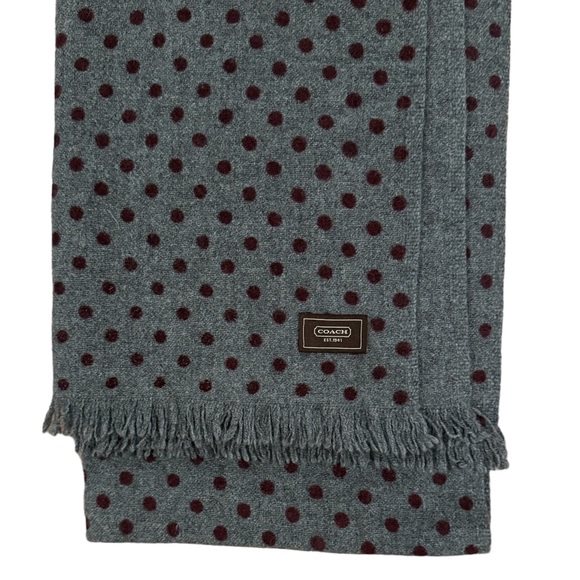 Coach Accessories - COACH Scarf 100% Cashmere Grey Polkadot Woven with Fringe